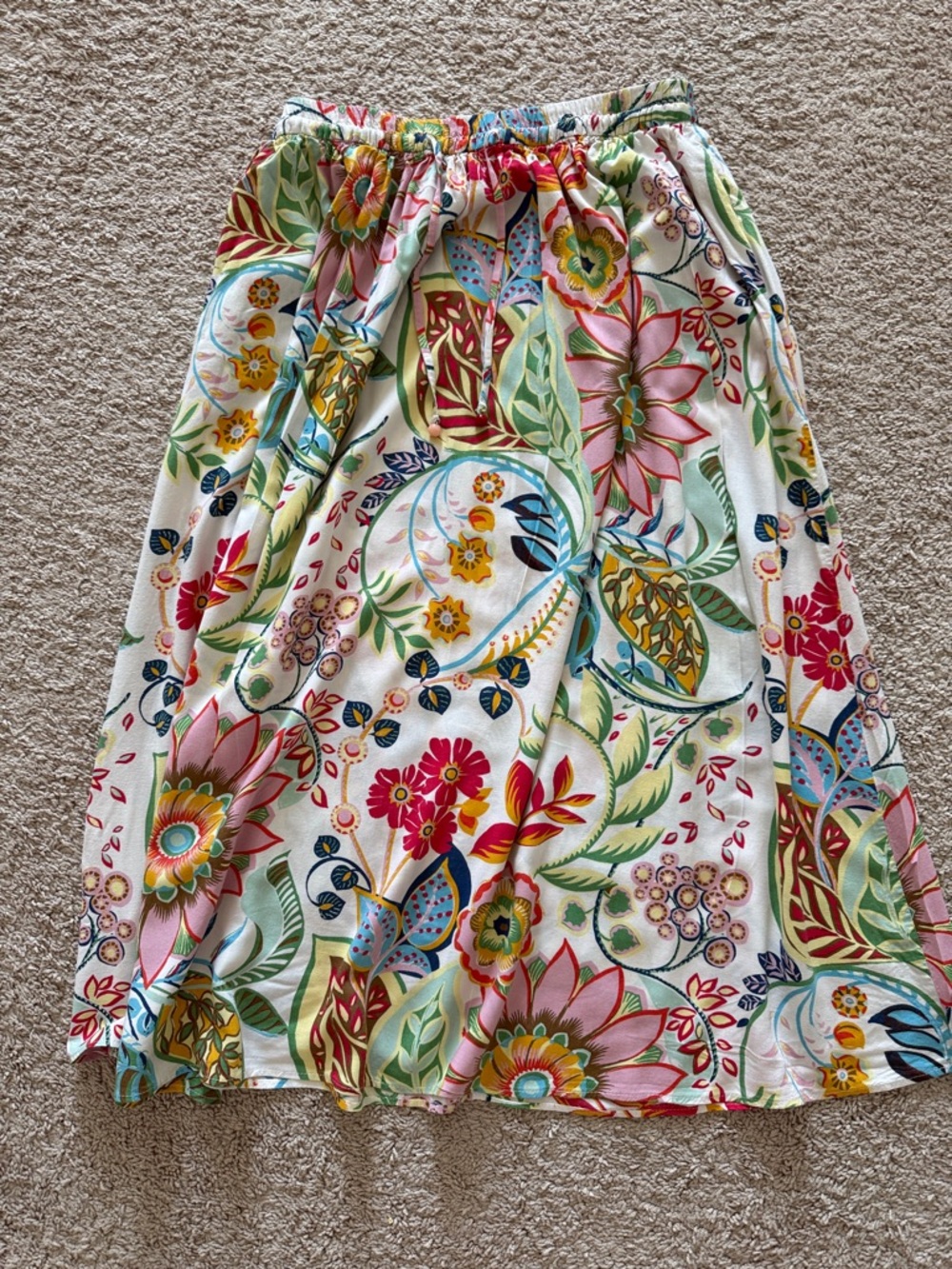 Zara White Midi Skirt with Multicolor Floral Print